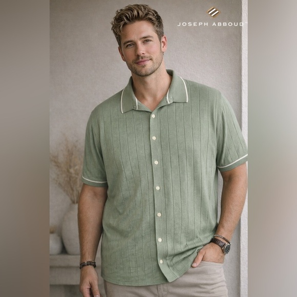 Joseph Abboud Other - Joseph Abboud Modern Fit Ribbed Button-Up Shirt Men’s 3X Green Short Sleeve
